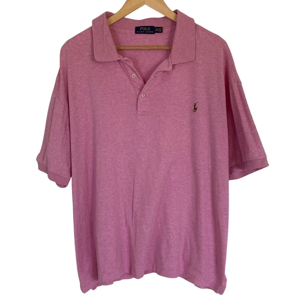 Polo by Ralph Lauren Mens‎ Pink Classic Cotton Polo Shirt Size 2XB Preppy Casual
